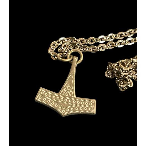 VTG JORGEN JENSEN DENMARK PEWTER THOR'S HAMMER PENDANT ON CHAIN VIKING NECKLACE - Picture 5 of 9